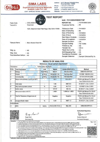 Cold Pressed Black Mustard Seed Oil 1 litre | Kachi Ghani Oil - Organovan