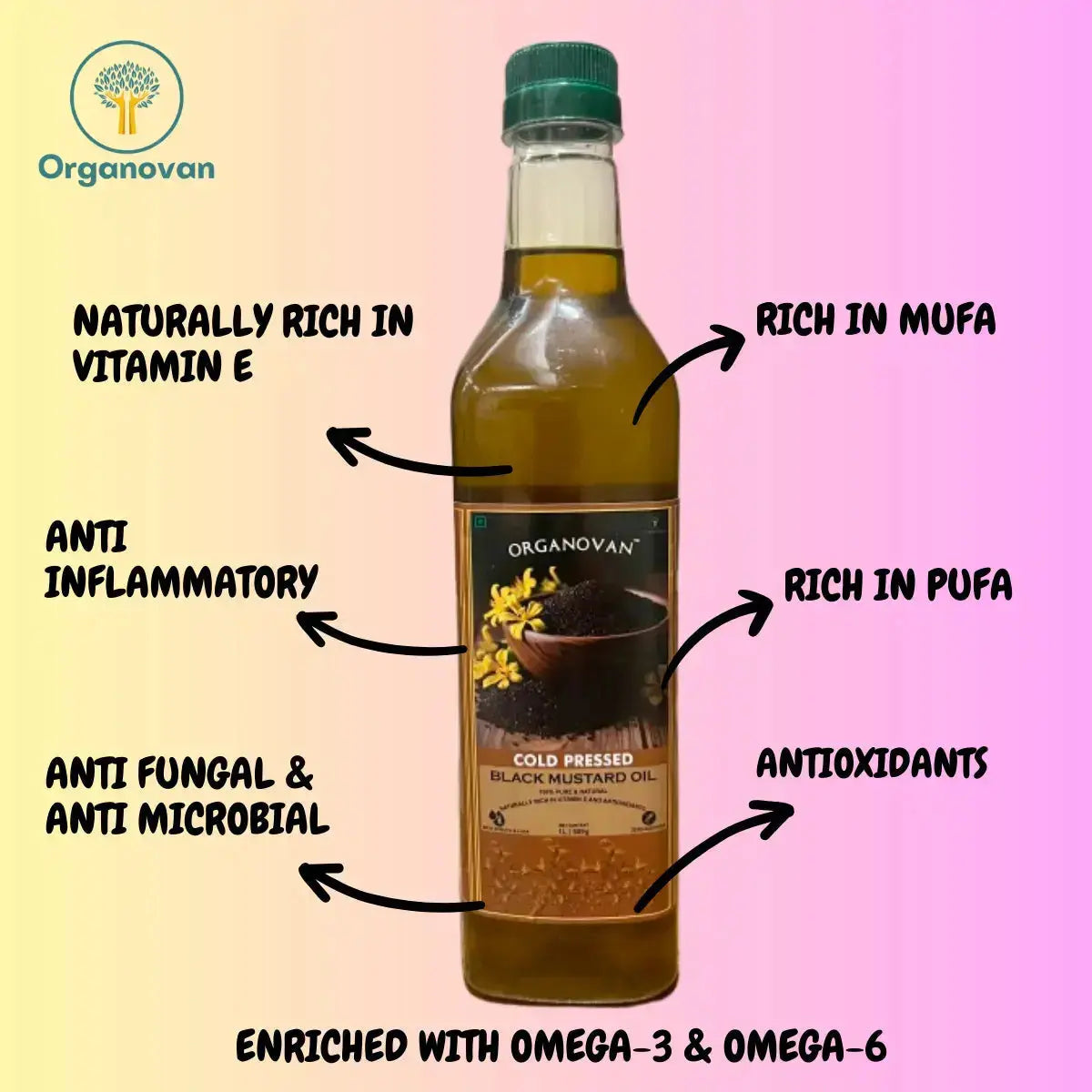 Organovan Cold Pressed Mustard Oil - 1L | Swaad Se Sehat Tak Organovan